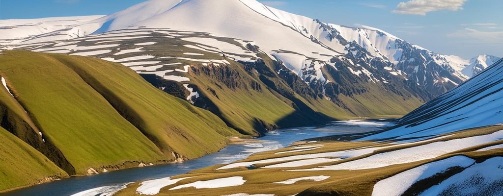 Snow on the hills and river